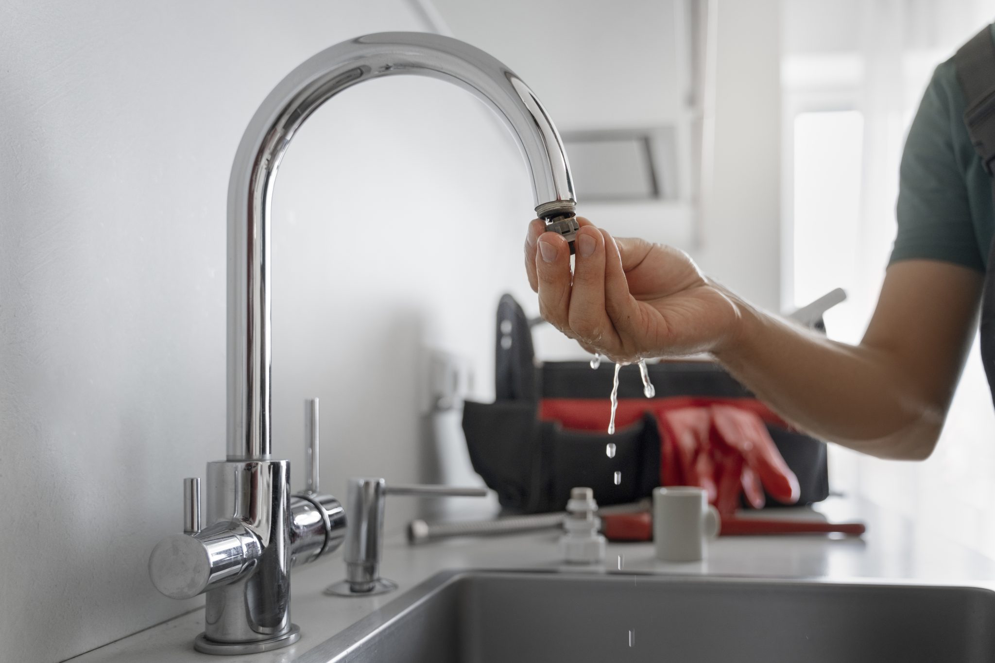 side view man working as plumber